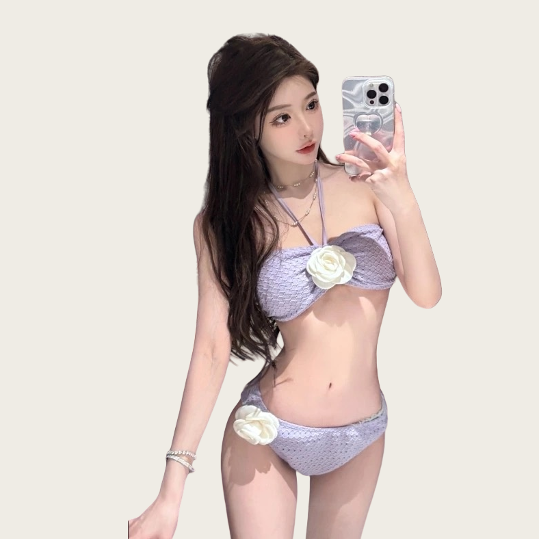 3D Purple Floral Bikini