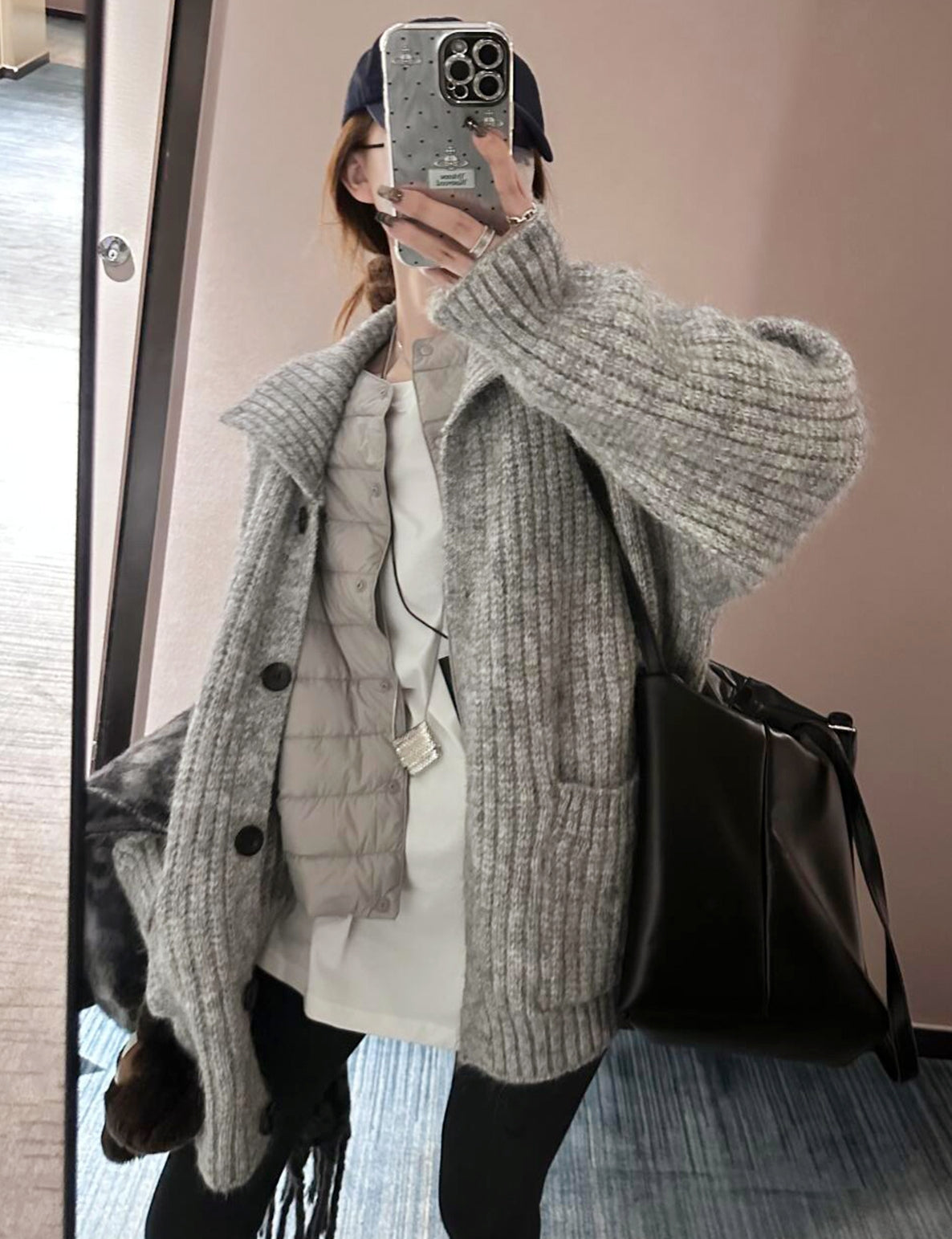 Korean-style wool knit cardigan with a relaxed, stylish design