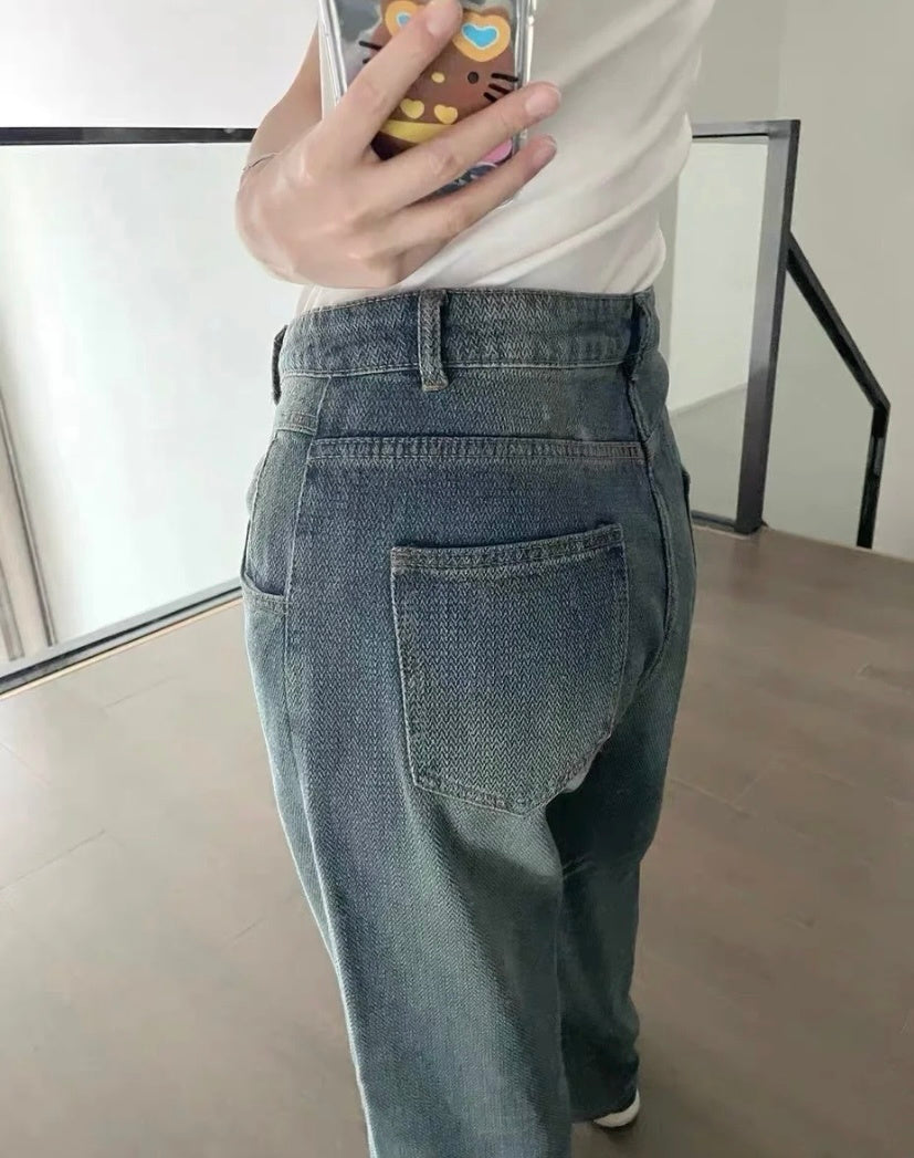Herringbone Washed Denim Jeans