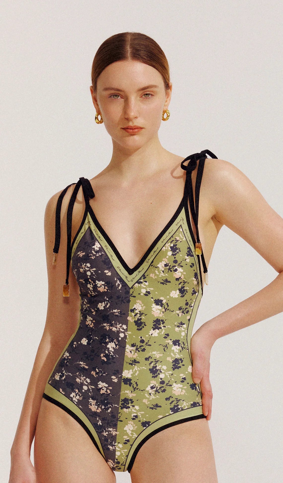 REVERSIBLE TIE-SHOULDER ONE PIECE SWIMSUIT