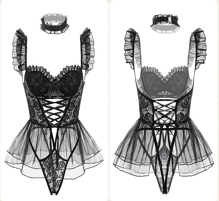 Court Lace Corset Jumpsuit (Comes With Stockings/Fishnet Stockings)