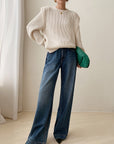 White Textured Knit Sweater with Layered Look