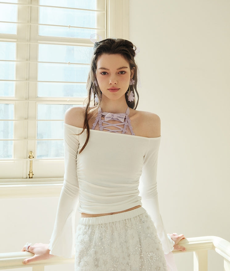 Pure Allure Halter Sheer Lace Lingerie (Panties Not Included)