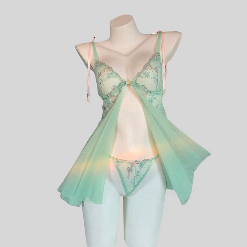 French Lace Mesh Front-Clasp Camisole Nightgown