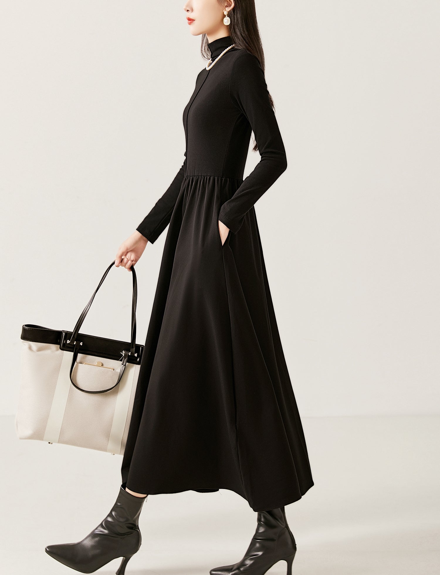 Mock Neck A-Line Dress