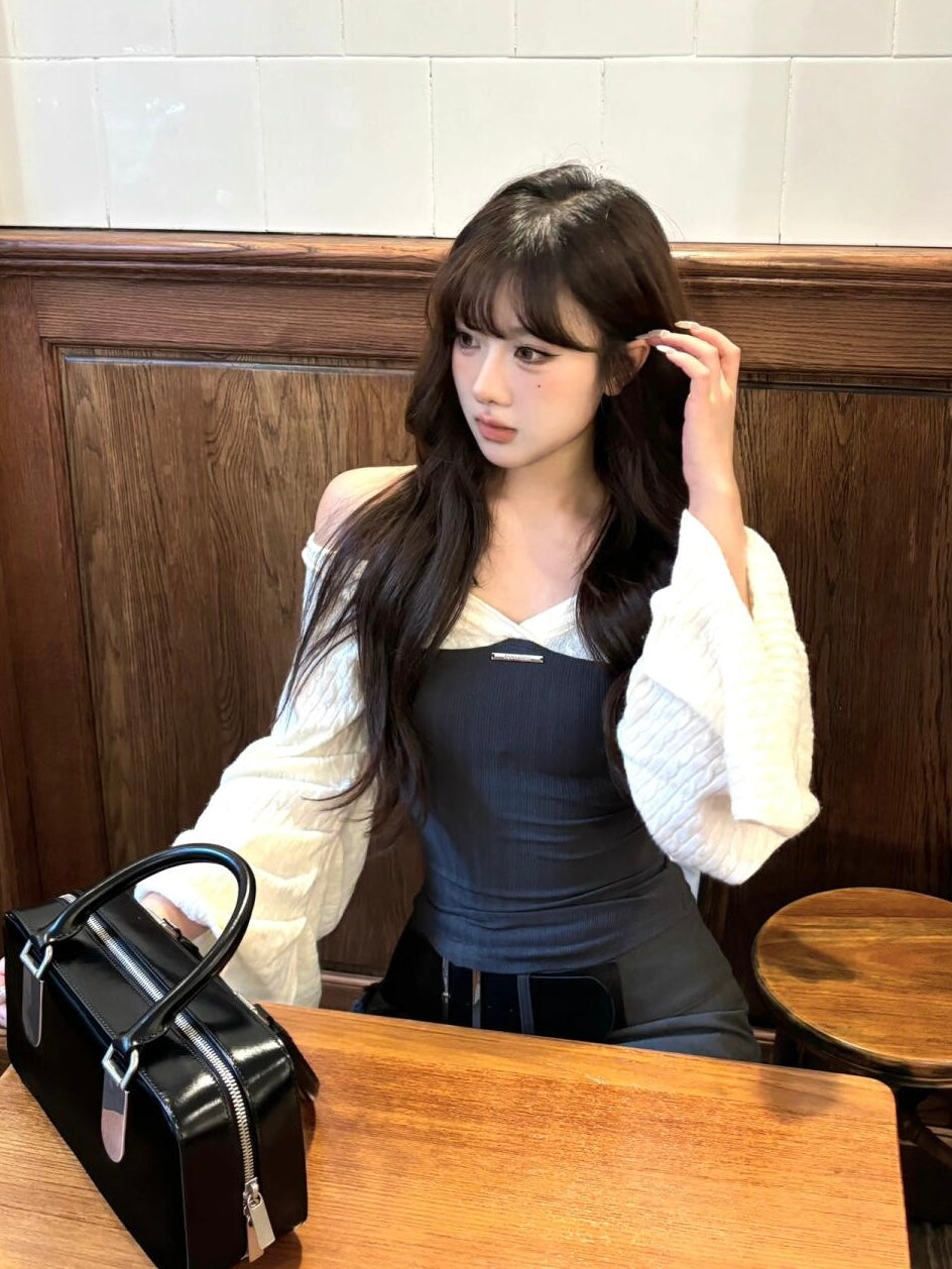 Charming Square-Shoulder Layered Knit Top