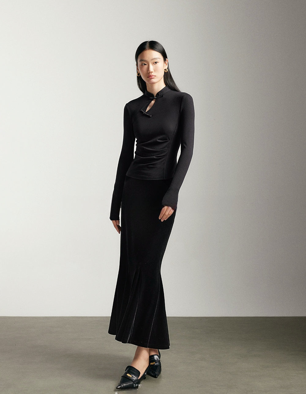 New Chinese Style Slim Fit Knit Top with Small Mandarin Collar