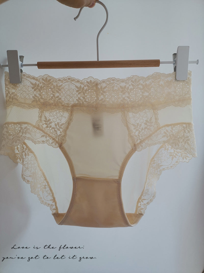 French High-Waisted Lace Pure Cotton File Antibacterial Panties (Pack of 2)