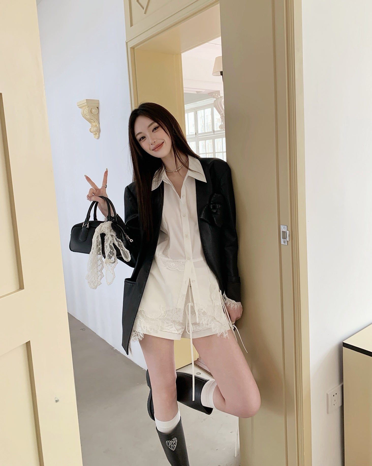 Designer Lace Panel Asymmetrical Shirt