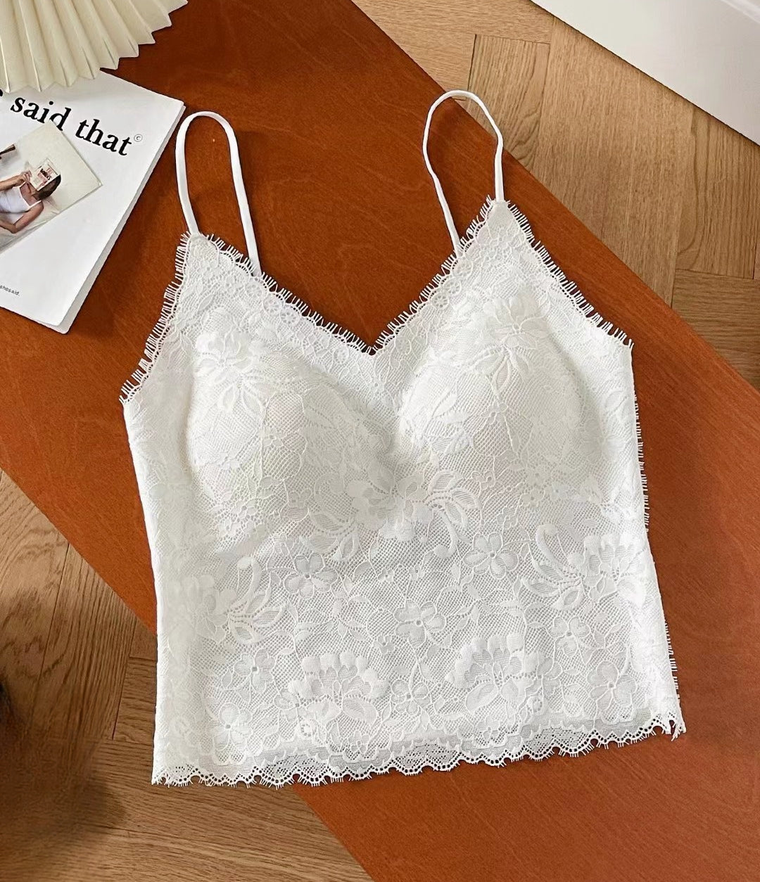 Elegant Eyelash Lace Deep V Camisole