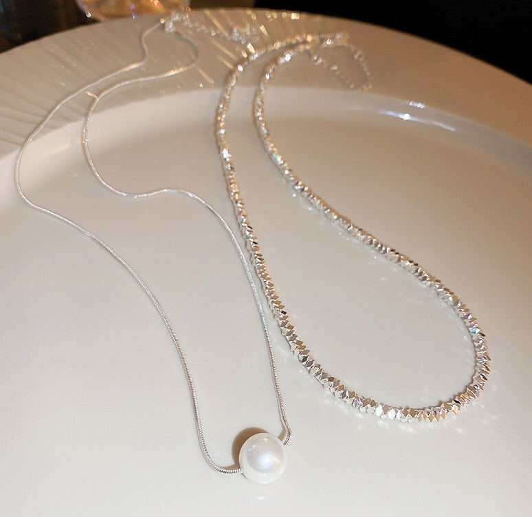 Silver Shimmer Layered Double Necklace