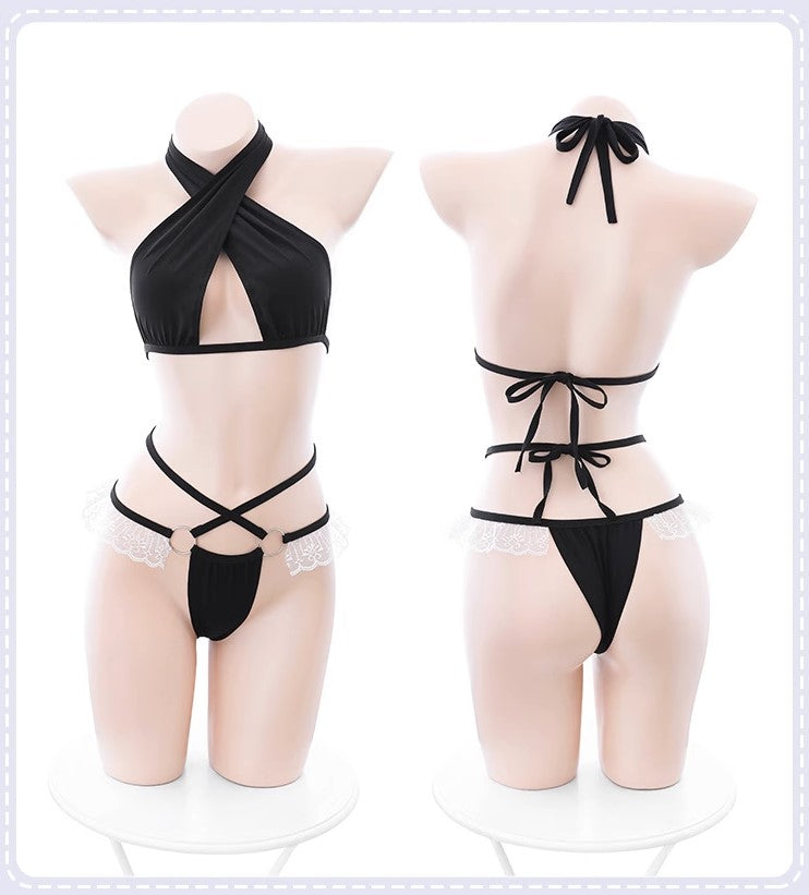 Sexy Cross Top + Lace Lace Cross Panties (With Pantyhose/Mesh Socks)