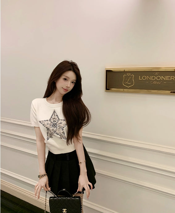 Luxurious Embroidered Slim-Fit Crewneck Knit Top