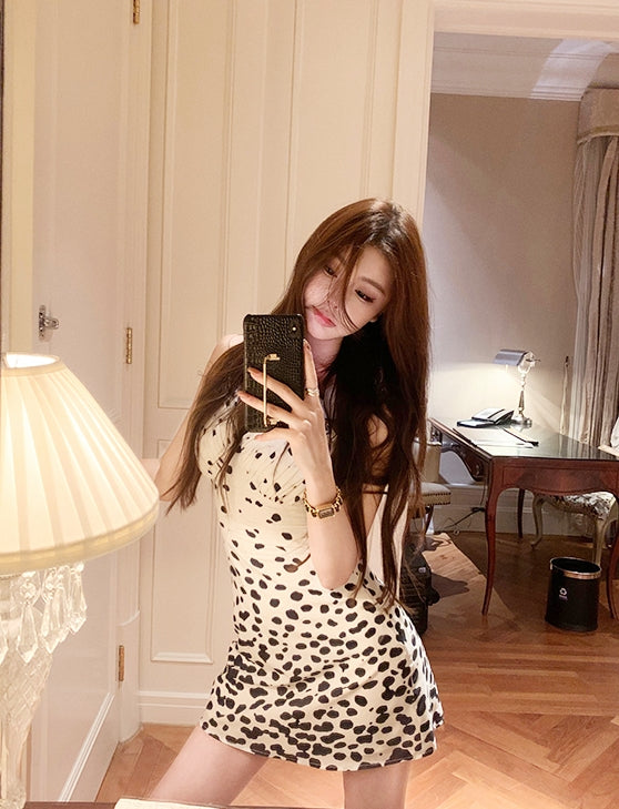 Classic Black and White Cow Print Polka Dot Vest Dress