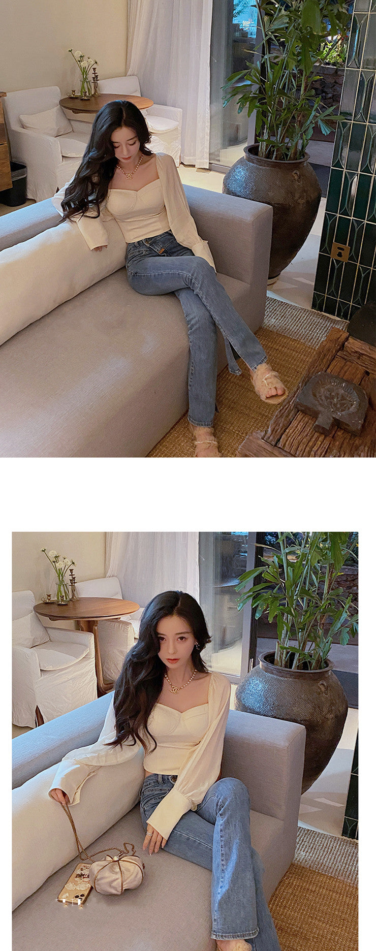 One-Neck Silver Mesh Blouse (Including Base)