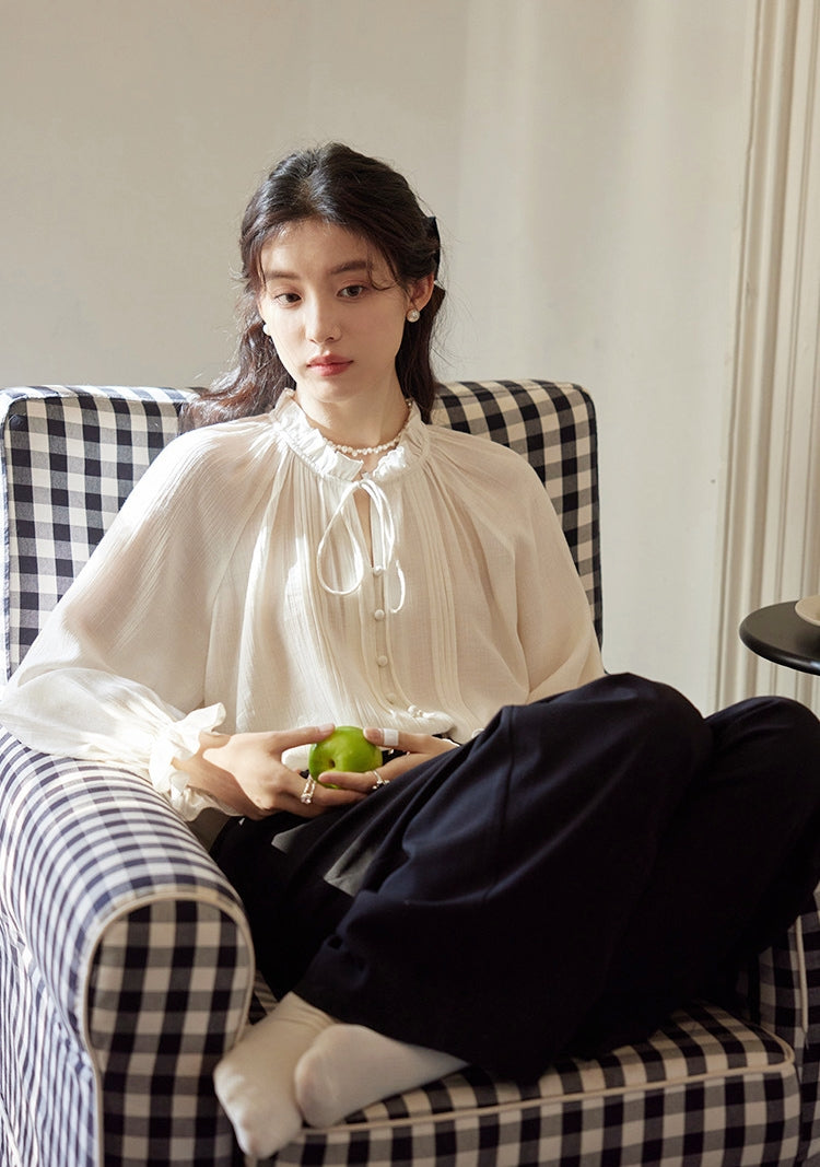 Elegant French-Style Cotton-Linen Shirt with Inner Camisole