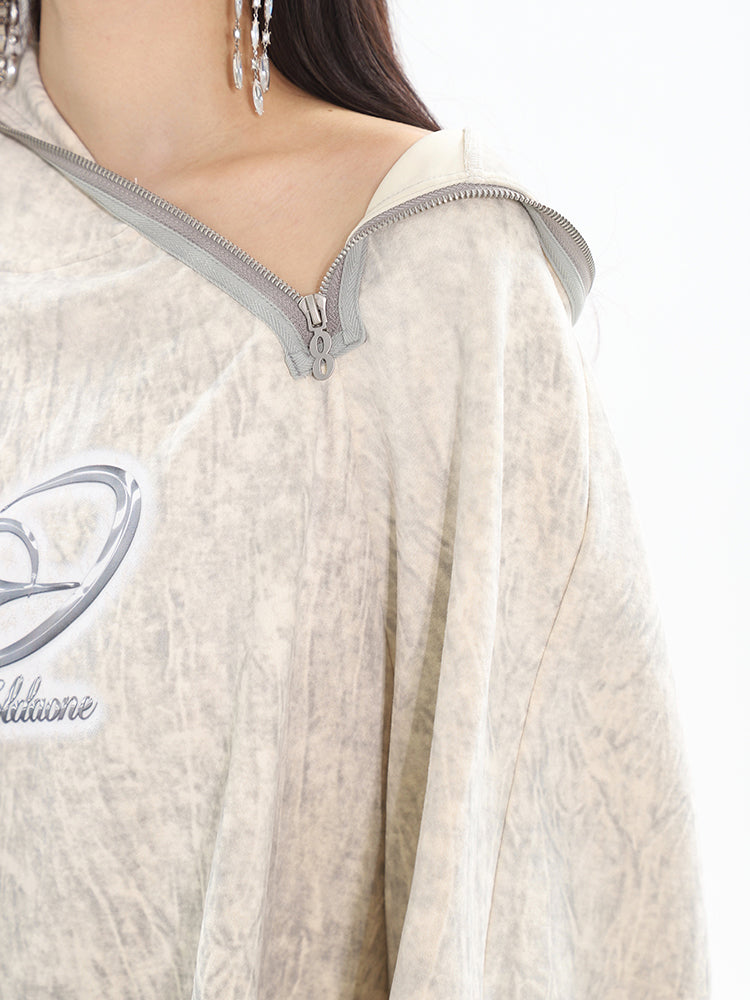 Spring/Summer New Arrival Unique Asymmetric Zipper Off-Shoulder Sweatshirt