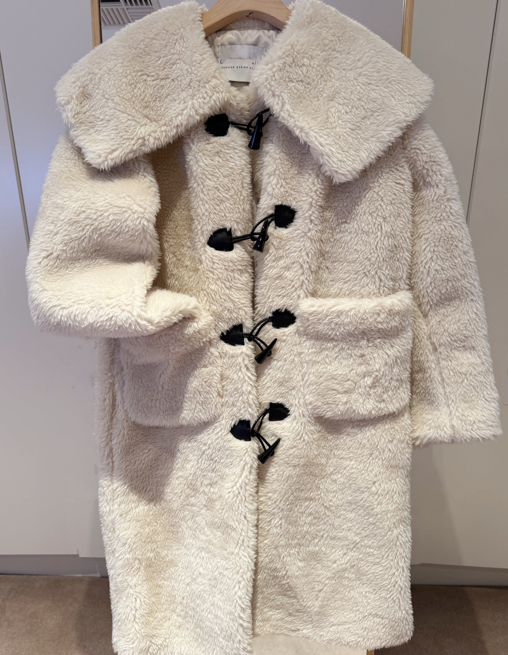 Wool-Blend Eco Faux Fur Mid-Length Coat