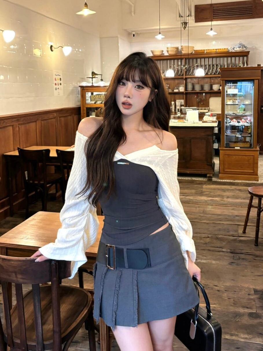 Charming Square-Shoulder Layered Knit Top