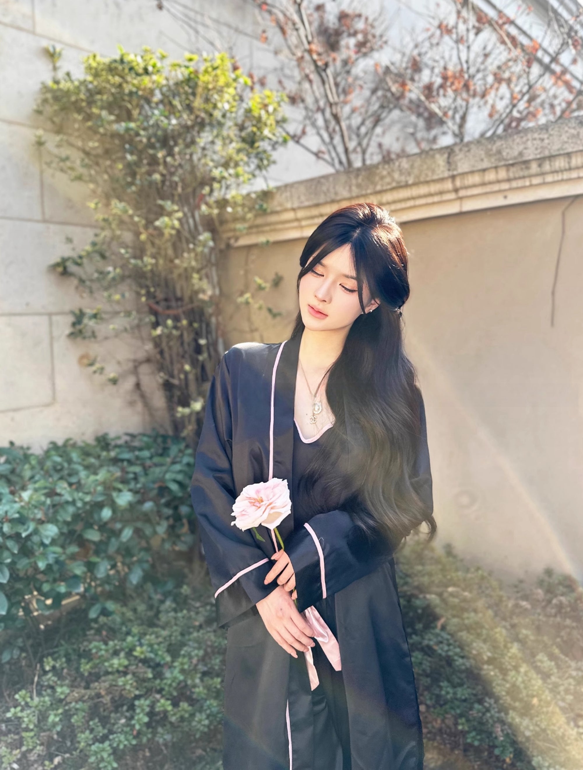 Korean Style Loose-Fit Strappy Jumpsuit with Outer Shawl Three-Piece Set