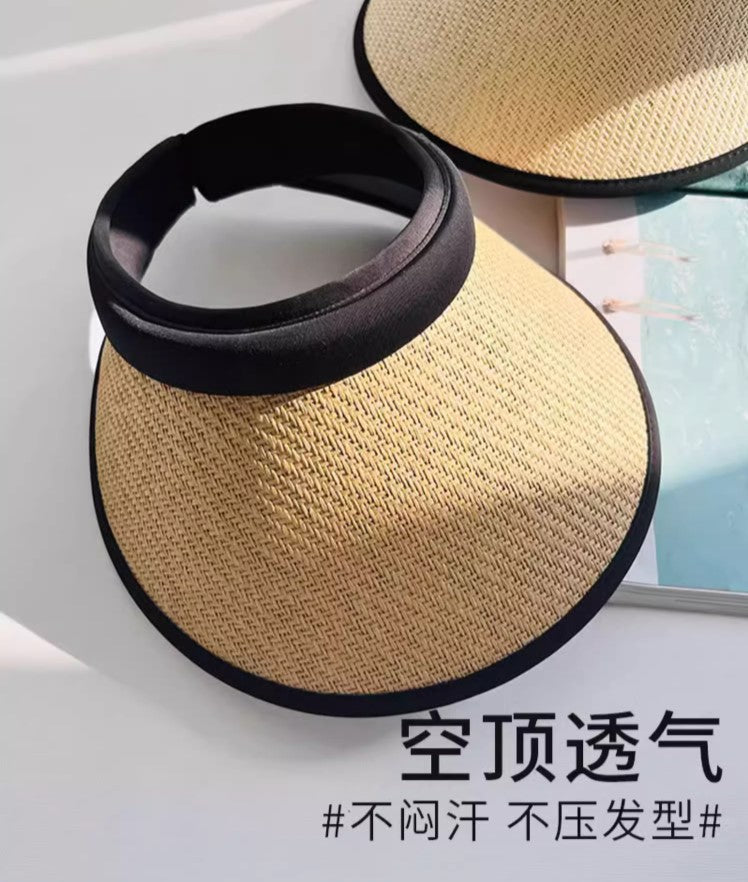 Uv Black Rubber Layer Empty Top Straw Hat