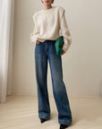 White Textured Knit Sweater with Layered Look