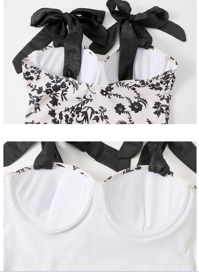 Black and White One-Piece With French Flounces