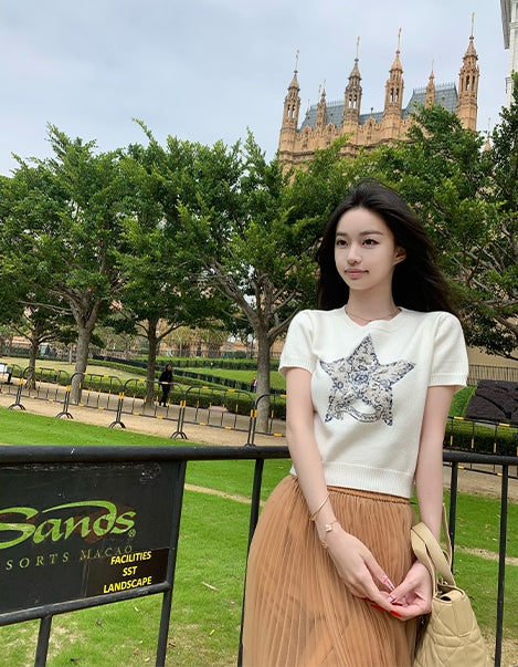 Luxurious Embroidered Slim-Fit Crewneck Knit Top