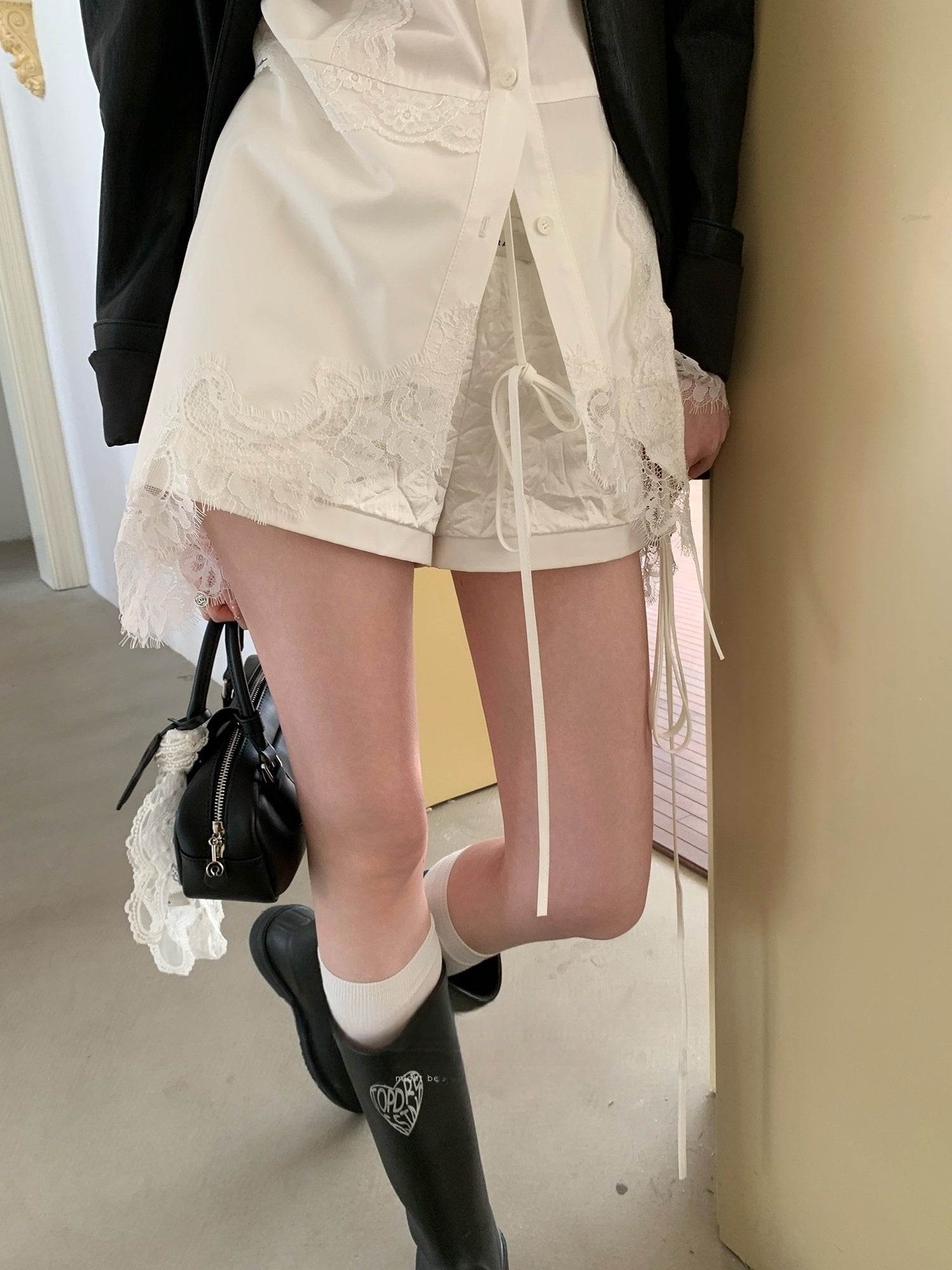 Designer Lace Panel Asymmetrical Shirt