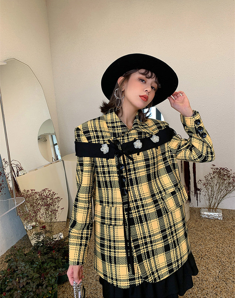 Yellow Plaid Blazer Jacket
