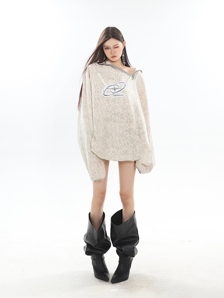 Spring/Summer New Arrival Unique Asymmetric Zipper Off-Shoulder Sweatshirt