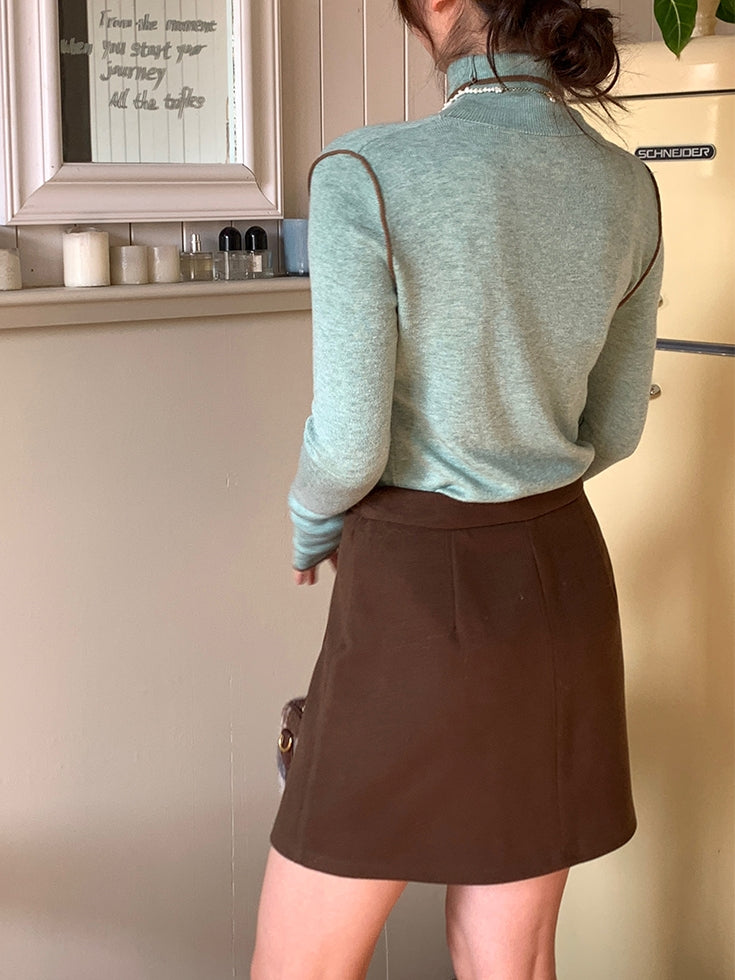 Merino Wool High-Neck Slim Fit Knit Top