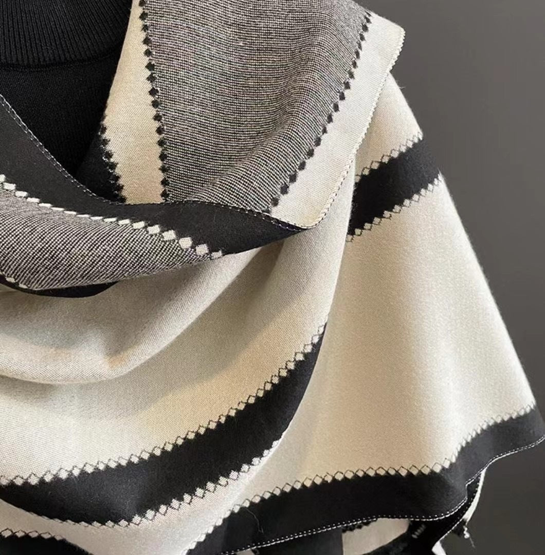 Double-sided Cashmere Geometric Pattern Oversized Scarf