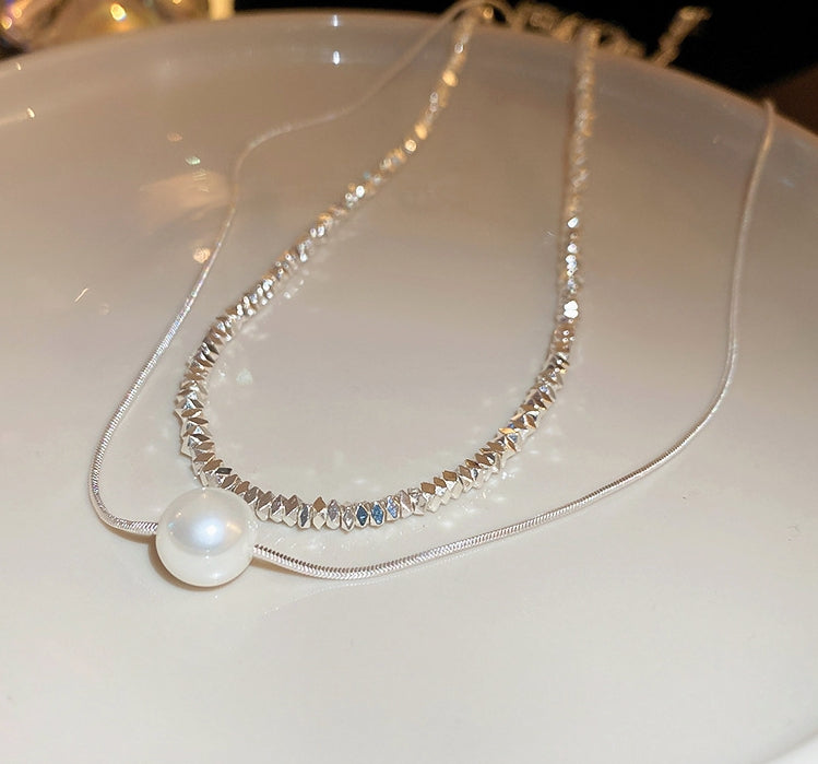 Silver Shimmer Layered Double Necklace
