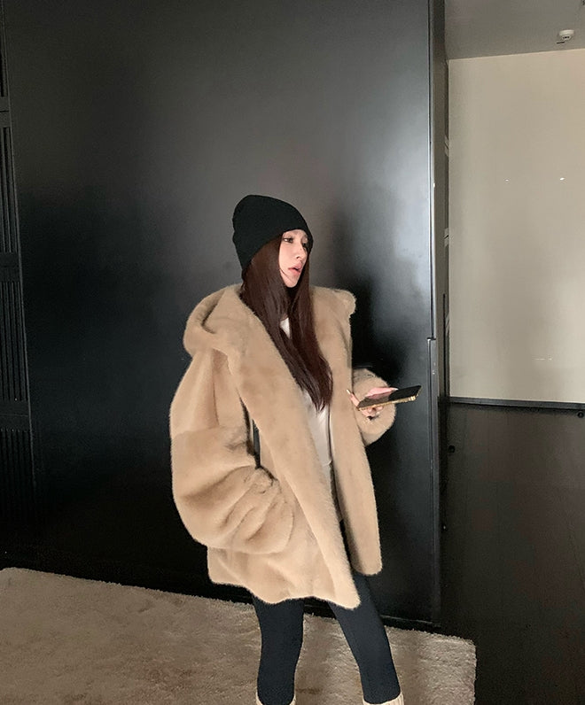 Faux Fur Hooded Coat in Relaxed Fit