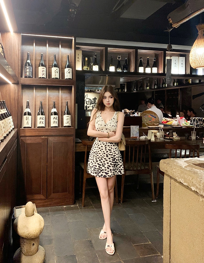 Classic Black and White Cow Print Polka Dot Vest Dress