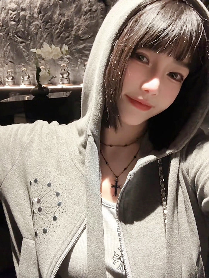 Luxury Rhinestone Cross Velvet Tracksuit（3-Piece Set）