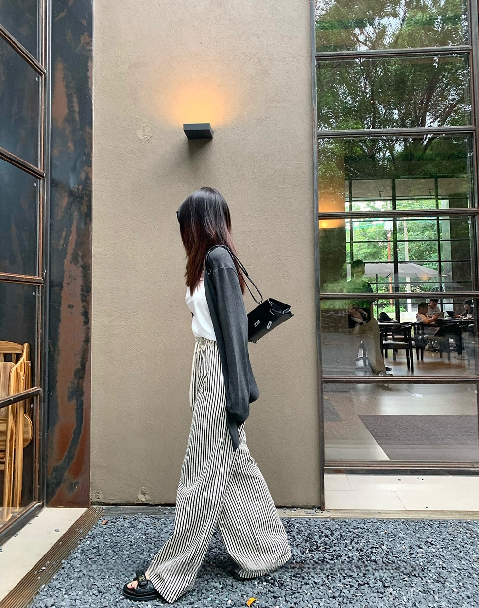 MM6 Striped Wide-Leg Floor-Length Pants