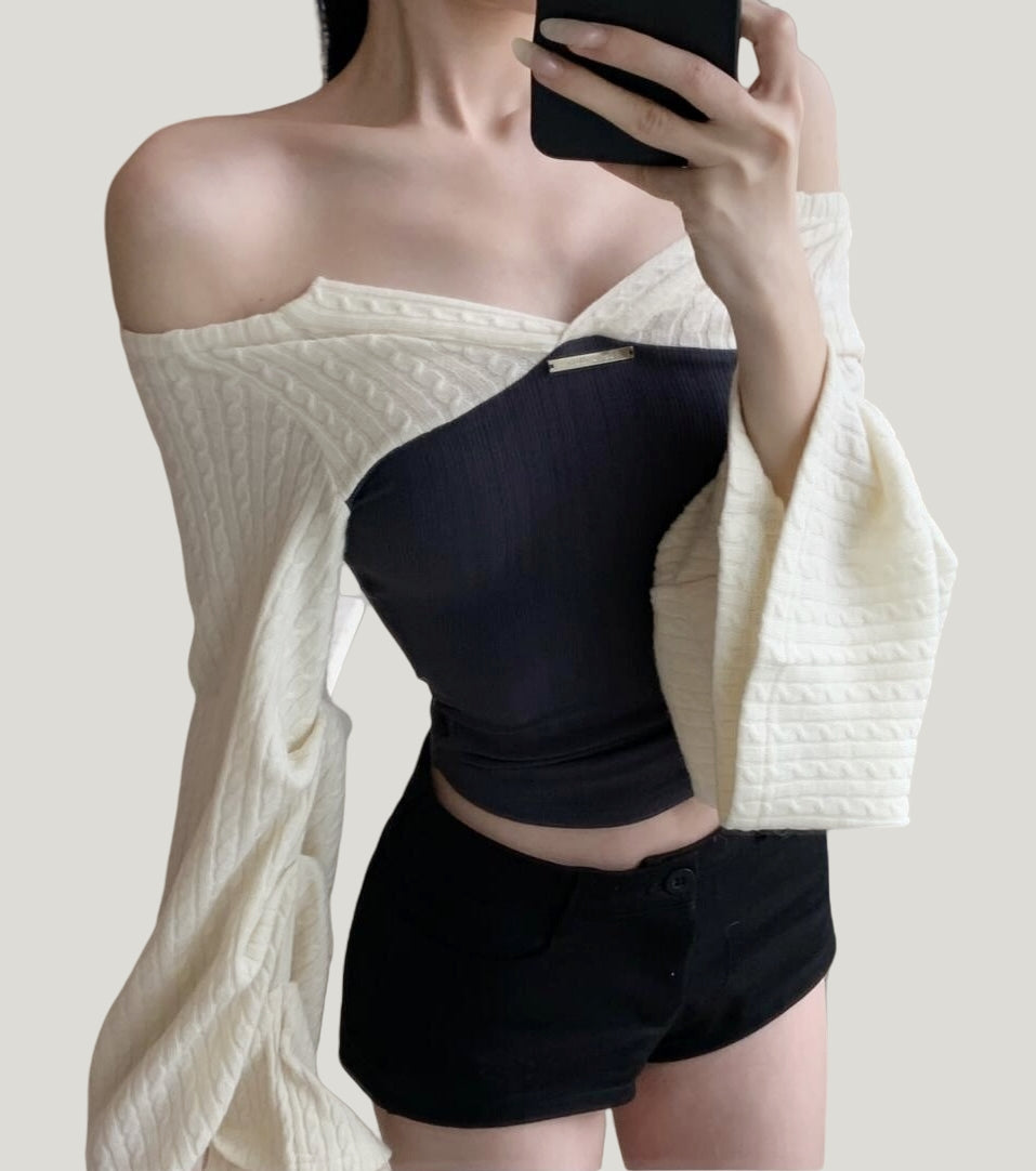 Charming Square-Shoulder Layered Knit Top