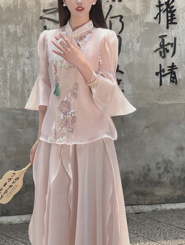 New Chinese-Style Elegant Embroidered Pearl Shine Set