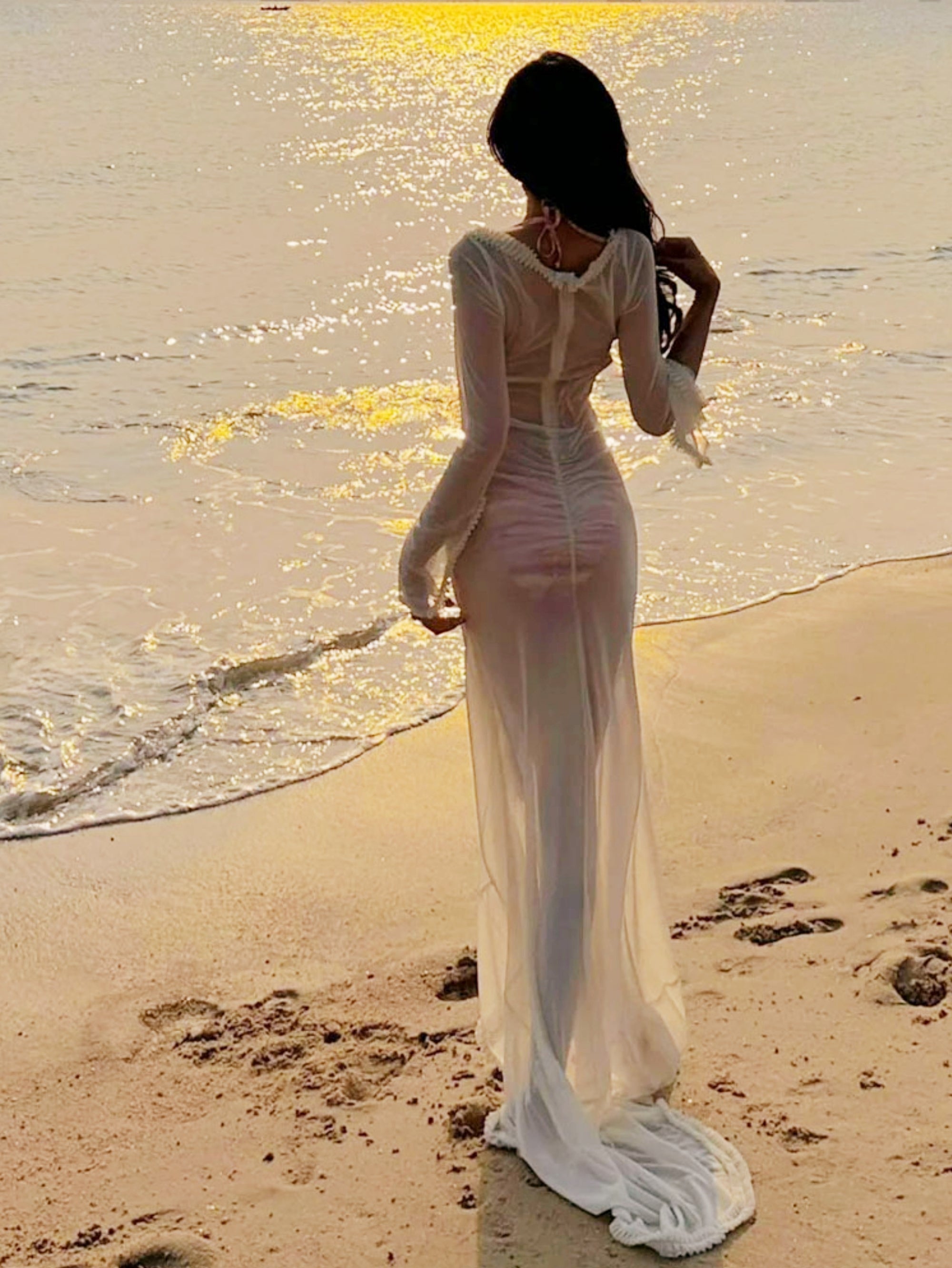 Vacation Bikini Cover-Up Off-Shoulder Floor-Length Kimono