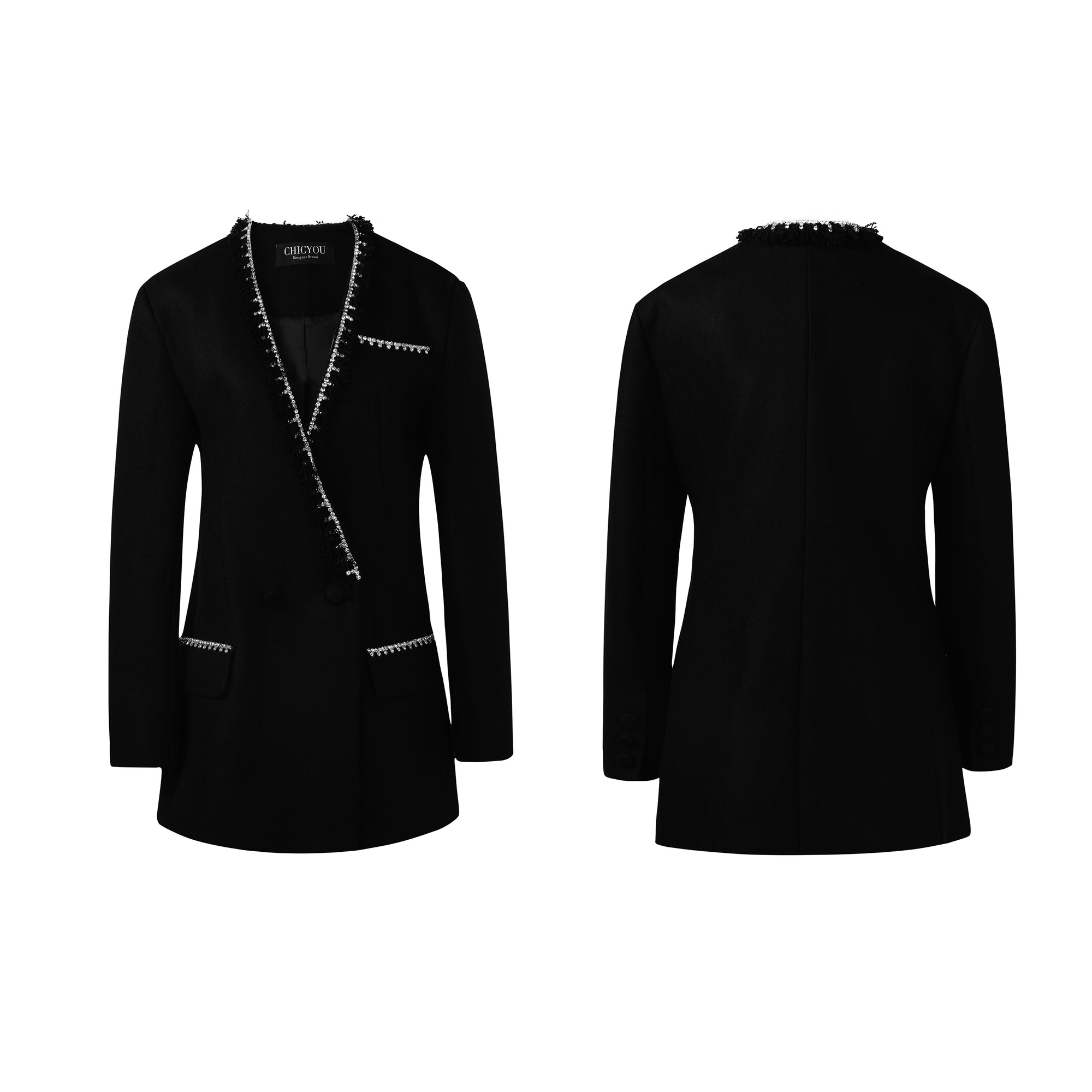 Wool Rhinestone Fringed Suit Jacket