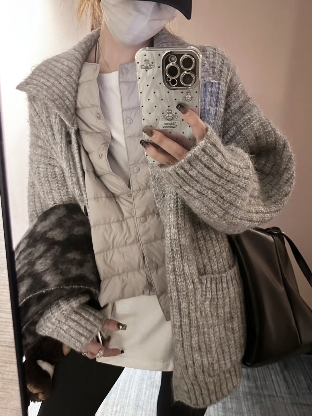 Korean-style wool knit cardigan with a relaxed, stylish design