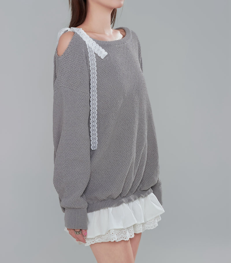 Off-Shoulder Lace Patchwork Knit Dress