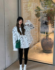 Korean Style Black and White Leopard Print Fuzzy Coat
