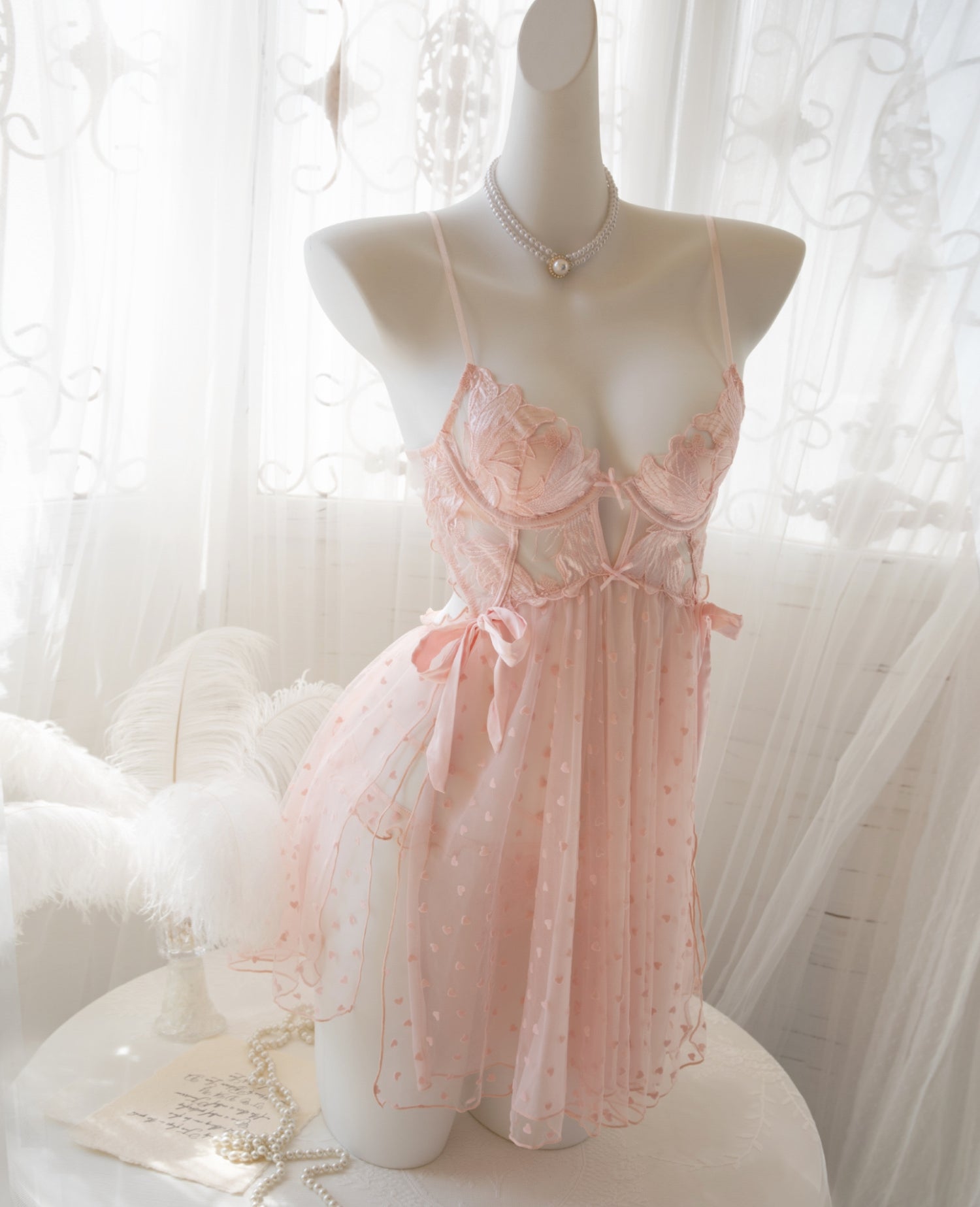 French Pure Desire Polka Dot Sexy Nightgown (2-Piece Set)