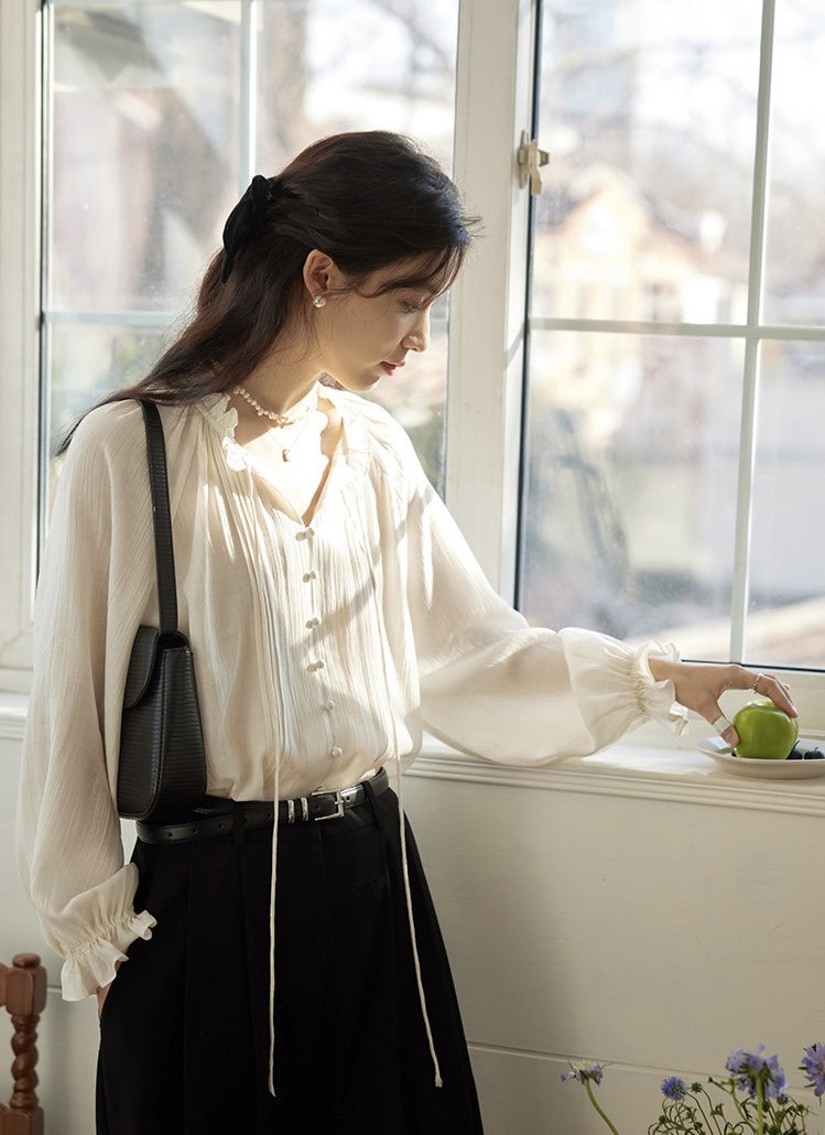 Elegant French-Style Cotton-Linen Shirt with Inner Camisole