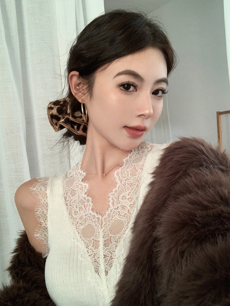 Lace Patchwork Knit Tank Top