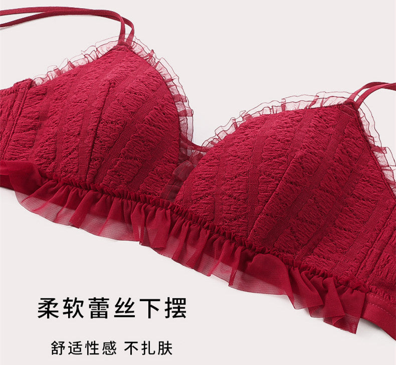 Red Wire-Free Deep V Bra