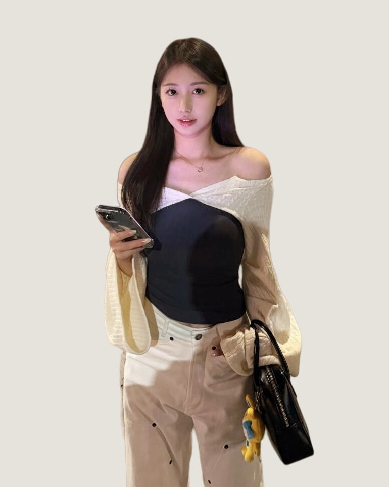 Charming Square-Shoulder Layered Knit Top